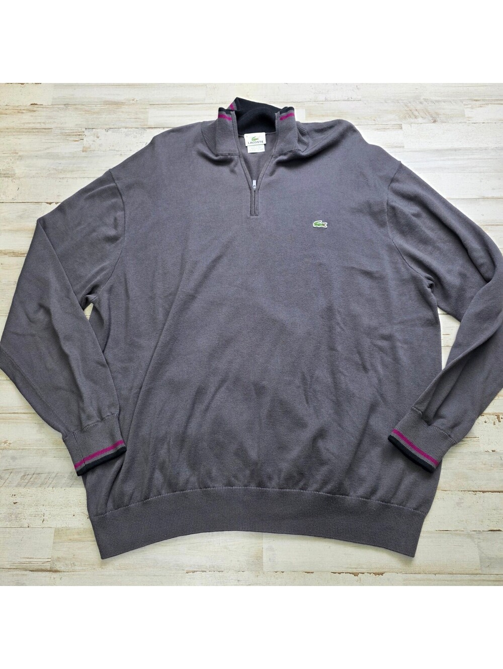 Lacoste Men's Gray 1/4 Zip Pullover Sweater Size 8 Fits XL 100% Cotton